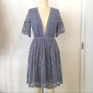NEW Periwinkle deep V embroidered lace mesh dress